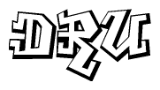 The clipart image depicts the word Dru in a style reminiscent of graffiti. The letters are drawn in a bold, block-like script with sharp angles and a three-dimensional appearance.