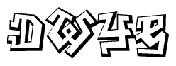 The clipart image depicts the word Dwye in a style reminiscent of graffiti. The letters are drawn in a bold, block-like script with sharp angles and a three-dimensional appearance.
