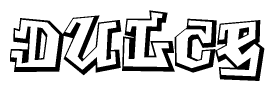 The image is a stylized representation of the letters Dulce designed to mimic the look of graffiti text. The letters are bold and have a three-dimensional appearance, with emphasis on angles and shadowing effects.