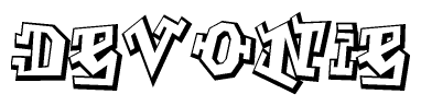 The image is a stylized representation of the letters Devonie designed to mimic the look of graffiti text. The letters are bold and have a three-dimensional appearance, with emphasis on angles and shadowing effects.