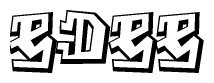 The image is a stylized representation of the letters Edee designed to mimic the look of graffiti text. The letters are bold and have a three-dimensional appearance, with emphasis on angles and shadowing effects.