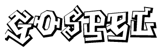 The clipart image depicts the word Gospel in a style reminiscent of graffiti. The letters are drawn in a bold, block-like script with sharp angles and a three-dimensional appearance.