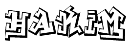 The clipart image depicts the word Hakim in a style reminiscent of graffiti. The letters are drawn in a bold, block-like script with sharp angles and a three-dimensional appearance.