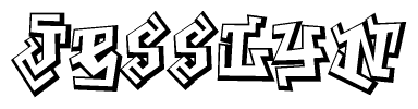 The clipart image depicts the word Jesslyn in a style reminiscent of graffiti. The letters are drawn in a bold, block-like script with sharp angles and a three-dimensional appearance.