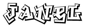 The clipart image depicts the word Janel in a style reminiscent of graffiti. The letters are drawn in a bold, block-like script with sharp angles and a three-dimensional appearance.