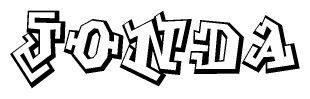 The clipart image depicts the word Jonda in a style reminiscent of graffiti. The letters are drawn in a bold, block-like script with sharp angles and a three-dimensional appearance.