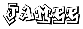The image is a stylized representation of the letters Jamee designed to mimic the look of graffiti text. The letters are bold and have a three-dimensional appearance, with emphasis on angles and shadowing effects.