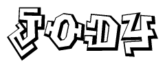 The image is a stylized representation of the letters Jody designed to mimic the look of graffiti text. The letters are bold and have a three-dimensional appearance, with emphasis on angles and shadowing effects.