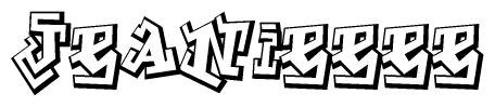 The image is a stylized representation of the letters Jeanieeee designed to mimic the look of graffiti text. The letters are bold and have a three-dimensional appearance, with emphasis on angles and shadowing effects.