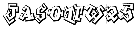 The clipart image depicts the word Jasonw25 in a style reminiscent of graffiti. The letters are drawn in a bold, block-like script with sharp angles and a three-dimensional appearance.
