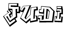 The image is a stylized representation of the letters Judi designed to mimic the look of graffiti text. The letters are bold and have a three-dimensional appearance, with emphasis on angles and shadowing effects.