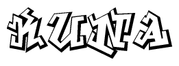 The clipart image depicts the word Kuna in a style reminiscent of graffiti. The letters are drawn in a bold, block-like script with sharp angles and a three-dimensional appearance.