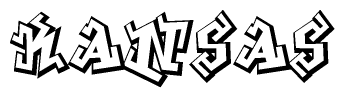The clipart image depicts the word Kansas in a style reminiscent of graffiti. The letters are drawn in a bold, block-like script with sharp angles and a three-dimensional appearance.