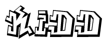 The clipart image depicts the word Kidd in a style reminiscent of graffiti. The letters are drawn in a bold, block-like script with sharp angles and a three-dimensional appearance.