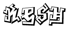 The clipart image depicts the word Kesh in a style reminiscent of graffiti. The letters are drawn in a bold, block-like script with sharp angles and a three-dimensional appearance.