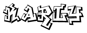 The clipart image depicts the word Karly in a style reminiscent of graffiti. The letters are drawn in a bold, block-like script with sharp angles and a three-dimensional appearance.