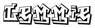 The clipart image depicts the word Lemmie in a style reminiscent of graffiti. The letters are drawn in a bold, block-like script with sharp angles and a three-dimensional appearance.