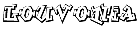 The clipart image depicts the word Louvonia in a style reminiscent of graffiti. The letters are drawn in a bold, block-like script with sharp angles and a three-dimensional appearance.