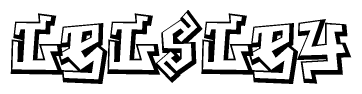 The clipart image depicts the word Lelsley in a style reminiscent of graffiti. The letters are drawn in a bold, block-like script with sharp angles and a three-dimensional appearance.