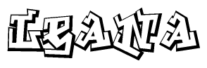The clipart image depicts the word Leana in a style reminiscent of graffiti. The letters are drawn in a bold, block-like script with sharp angles and a three-dimensional appearance.