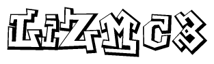 The image is a stylized representation of the letters Lizmc3 designed to mimic the look of graffiti text. The letters are bold and have a three-dimensional appearance, with emphasis on angles and shadowing effects.