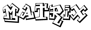 The clipart image depicts the word Matrix in a style reminiscent of graffiti. The letters are drawn in a bold, block-like script with sharp angles and a three-dimensional appearance.