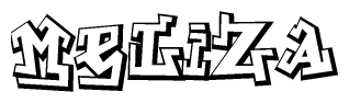 The clipart image depicts the word Meliza in a style reminiscent of graffiti. The letters are drawn in a bold, block-like script with sharp angles and a three-dimensional appearance.