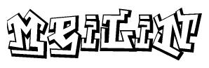 The clipart image depicts the word Meilin in a style reminiscent of graffiti. The letters are drawn in a bold, block-like script with sharp angles and a three-dimensional appearance.