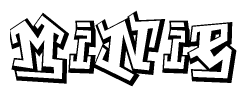 The clipart image depicts the word Minie in a style reminiscent of graffiti. The letters are drawn in a bold, block-like script with sharp angles and a three-dimensional appearance.