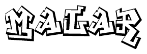 The clipart image depicts the word Malar in a style reminiscent of graffiti. The letters are drawn in a bold, block-like script with sharp angles and a three-dimensional appearance.