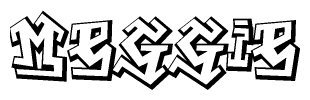 The clipart image depicts the word Meggie in a style reminiscent of graffiti. The letters are drawn in a bold, block-like script with sharp angles and a three-dimensional appearance.