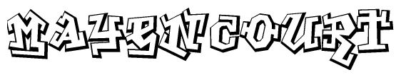 The clipart image depicts the word Mayencourt in a style reminiscent of graffiti. The letters are drawn in a bold, block-like script with sharp angles and a three-dimensional appearance.