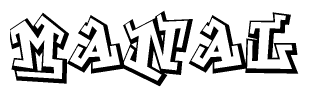 The clipart image depicts the word Manal in a style reminiscent of graffiti. The letters are drawn in a bold, block-like script with sharp angles and a three-dimensional appearance.