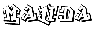 The image is a stylized representation of the letters Manda designed to mimic the look of graffiti text. The letters are bold and have a three-dimensional appearance, with emphasis on angles and shadowing effects.