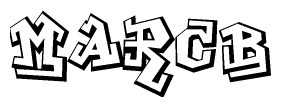 The clipart image depicts the word Marcb in a style reminiscent of graffiti. The letters are drawn in a bold, block-like script with sharp angles and a three-dimensional appearance.