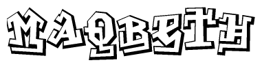 The clipart image depicts the word Maqbeth in a style reminiscent of graffiti. The letters are drawn in a bold, block-like script with sharp angles and a three-dimensional appearance.