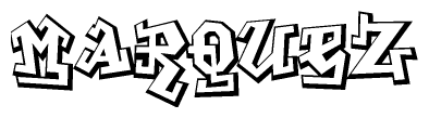 The clipart image depicts the word Marquez in a style reminiscent of graffiti. The letters are drawn in a bold, block-like script with sharp angles and a three-dimensional appearance.