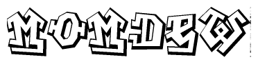 The clipart image depicts the word Momdew in a style reminiscent of graffiti. The letters are drawn in a bold, block-like script with sharp angles and a three-dimensional appearance.