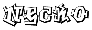 The clipart image depicts the word Necko in a style reminiscent of graffiti. The letters are drawn in a bold, block-like script with sharp angles and a three-dimensional appearance.