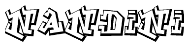 The clipart image depicts the word Nandini in a style reminiscent of graffiti. The letters are drawn in a bold, block-like script with sharp angles and a three-dimensional appearance.