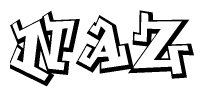 The clipart image depicts the word Naz in a style reminiscent of graffiti. The letters are drawn in a bold, block-like script with sharp angles and a three-dimensional appearance.