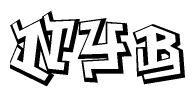 The image is a stylized representation of the letters Nyb designed to mimic the look of graffiti text. The letters are bold and have a three-dimensional appearance, with emphasis on angles and shadowing effects.