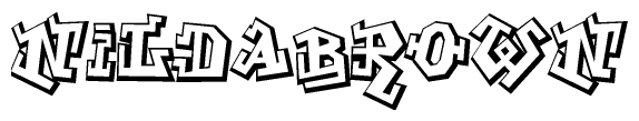 The clipart image depicts the word Nildabrown in a style reminiscent of graffiti. The letters are drawn in a bold, block-like script with sharp angles and a three-dimensional appearance.