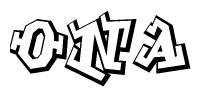 The image is a stylized representation of the letters Ona designed to mimic the look of graffiti text. The letters are bold and have a three-dimensional appearance, with emphasis on angles and shadowing effects.