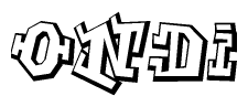 The image is a stylized representation of the letters Ondi designed to mimic the look of graffiti text. The letters are bold and have a three-dimensional appearance, with emphasis on angles and shadowing effects.