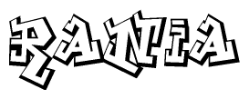 The image is a stylized representation of the letters Rania designed to mimic the look of graffiti text. The letters are bold and have a three-dimensional appearance, with emphasis on angles and shadowing effects.