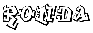 The clipart image depicts the word Ronda in a style reminiscent of graffiti. The letters are drawn in a bold, block-like script with sharp angles and a three-dimensional appearance.