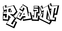 The clipart image depicts the word Rain in a style reminiscent of graffiti. The letters are drawn in a bold, block-like script with sharp angles and a three-dimensional appearance.