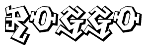 The clipart image depicts the word Roggo in a style reminiscent of graffiti. The letters are drawn in a bold, block-like script with sharp angles and a three-dimensional appearance.