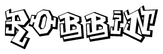 The image is a stylized representation of the letters Robbin designed to mimic the look of graffiti text. The letters are bold and have a three-dimensional appearance, with emphasis on angles and shadowing effects.